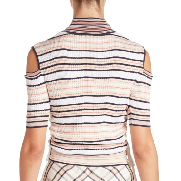 Authentic FENDI Tan Striped Cold Shoulder Mock Neck Sweater Top Size US 8 - Picture 9 of 14